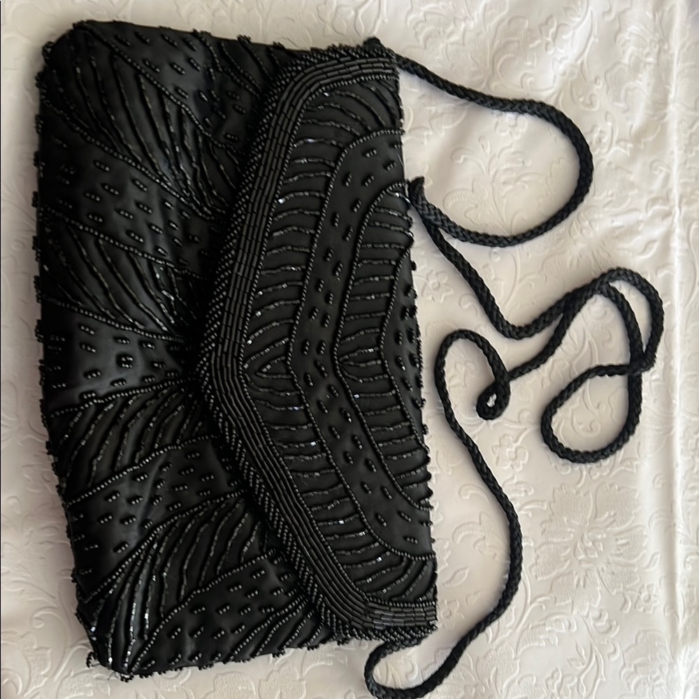 Elegant Black Beaded Clutch